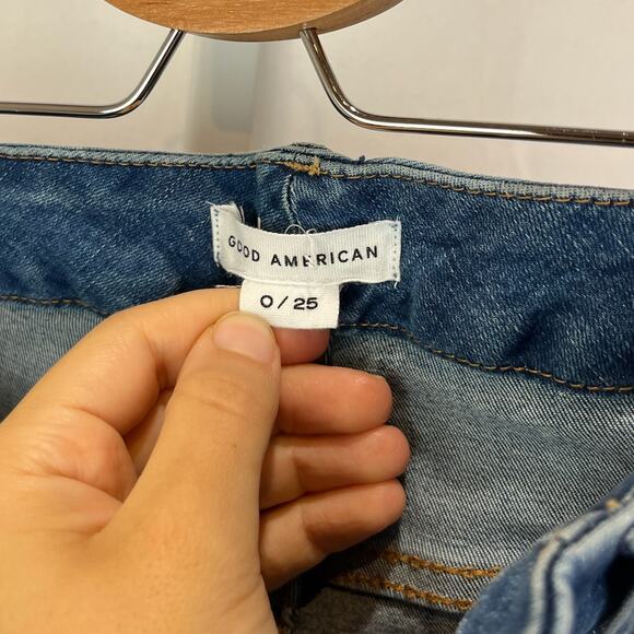 GOOD AMERICAN Size 25 0 Good Waist Ankle Crop Raw Edge Hem Skinny Jeans Blue - Picture 3 of 10